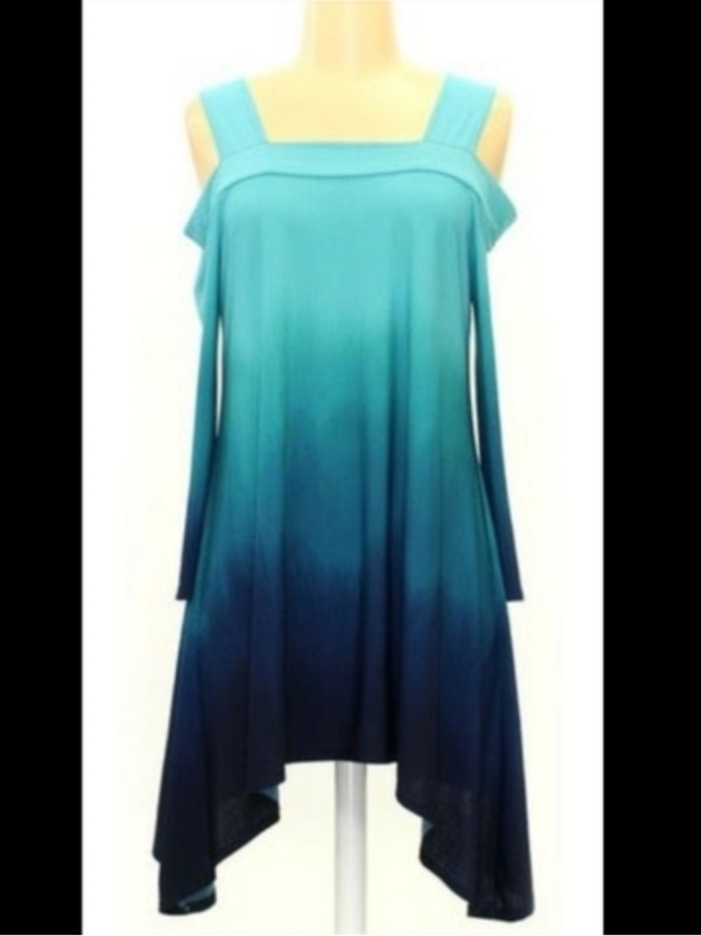 Clara Sun Woo Teal to Navy Ombre Asymmetrical Tank Dress